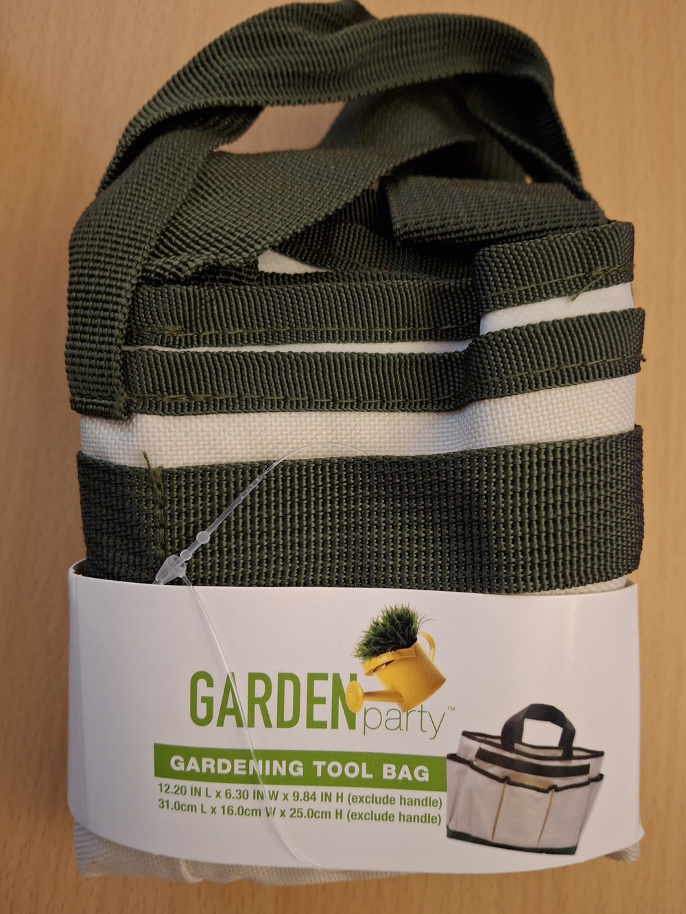 Walgreen Co. Garden Party Fabric Gardening Tool Tote Bag Green/White Handle M